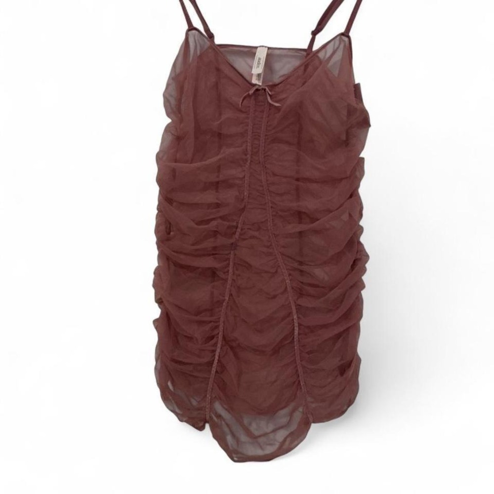 Auden Ruched Mesh Babydoll Chemise Womens XL Mauve NEW Velvet Trim Lingerie